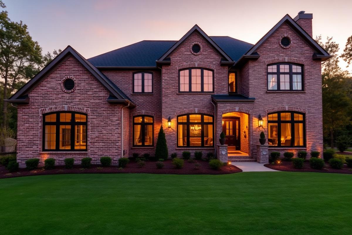 Brick estate home in Charlotte at golden hour