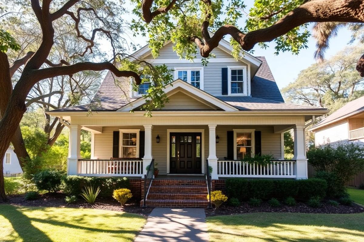 Southern craftsman bungalow with covered front porch